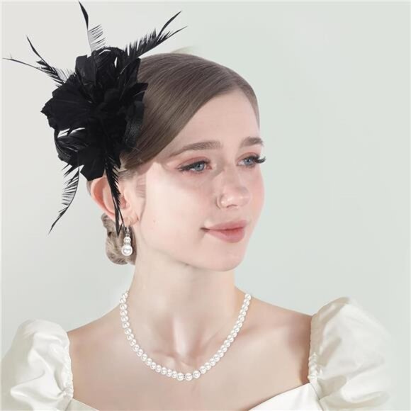 Fascinator Hat for Women Tea Party Derby Hat with Feather Funeral Headpiece - Picture 6 of 6